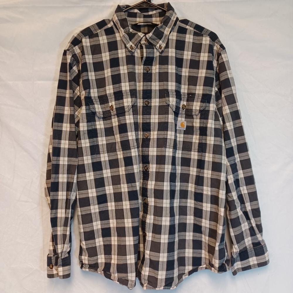 Carhartt Loose Fit Cotton Flannel Plaid‎ Button Down Shirt Mens Size Large